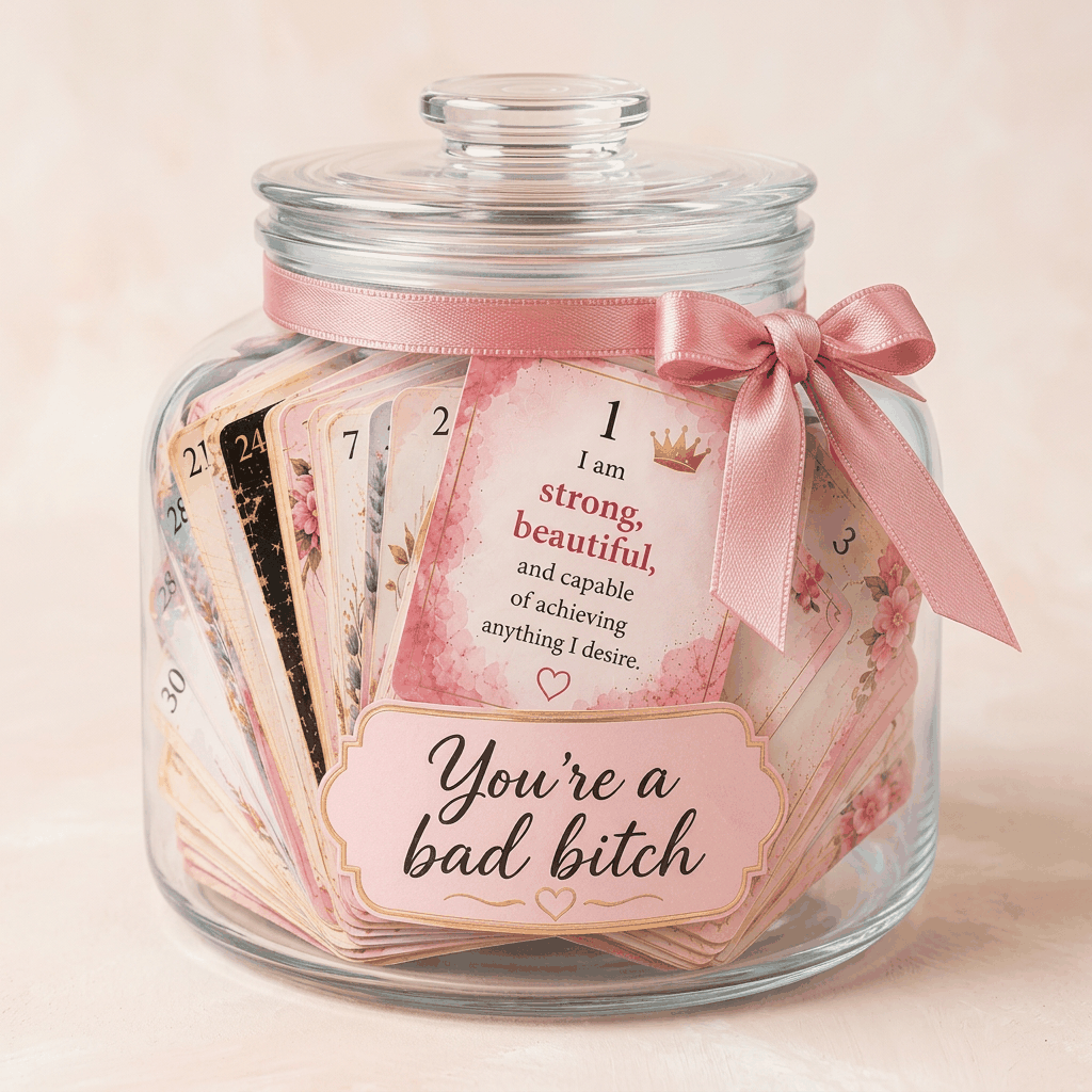 Manifestation Jar for Women | 30 Daily Affirmation Cards | Self Love Gift | Positive Affirmations Deck | Morning Ritual Mindset Jar