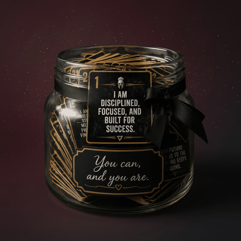 Manifestation Jar for Men | 30 Daily Affirmation Cards | Mens Mindset Deck | Stoic Discipline Gift | Positive Affirmations for Men