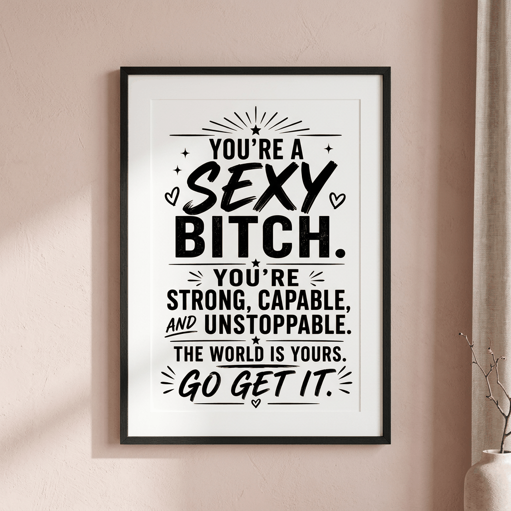 Bold Affirmation Wall Art | You're A Sexy Bitch | Hot Girl Self Love Poster | Vanity & Closet Decor | Funny Gift For Her