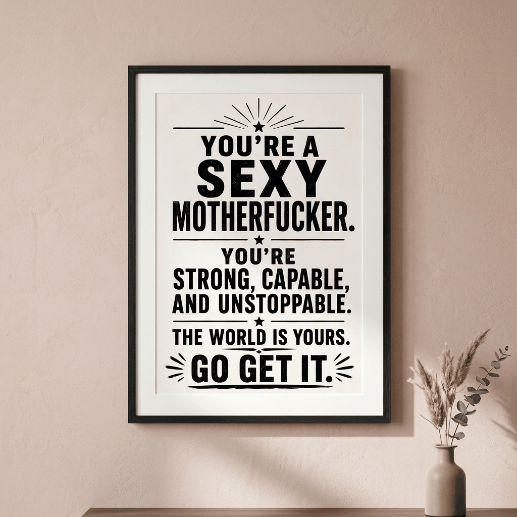 Funny Affirmation Wall Art | You're A Sexy Motherf*cker | Bold Self Love Poster | Bathroom Mirror Decor | Cheeky Bedroom Gift