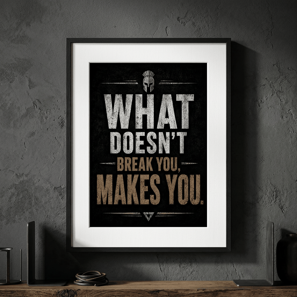 Mens Motivational Wall Art | What Doesn't Break You Makes You | Spartan Stoic Mindset Poster | Home Gym Decor | Gift For Him
