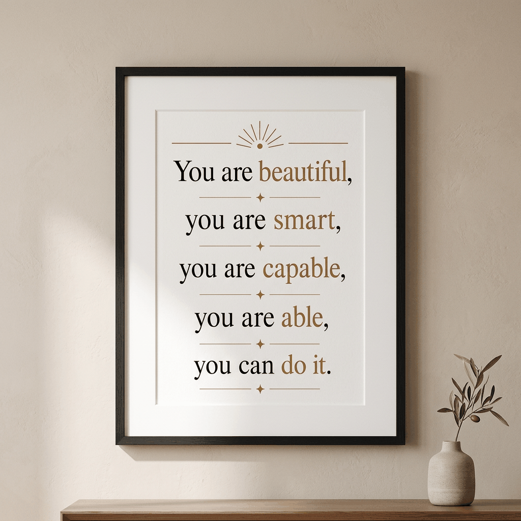 Self Love Affirmation Wall Art | You Are Beautiful Smart Capable Able | Daily Affirmation Poster | Vanity Decor | Gift For Her