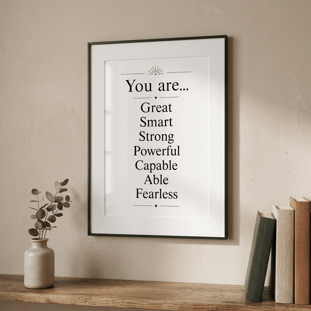 Daily Affirmation Wall Art for Women | You Are Great Smart Strong Powerful Capable Able Fearless | Self Love Poster | Girls Room Decor Gift